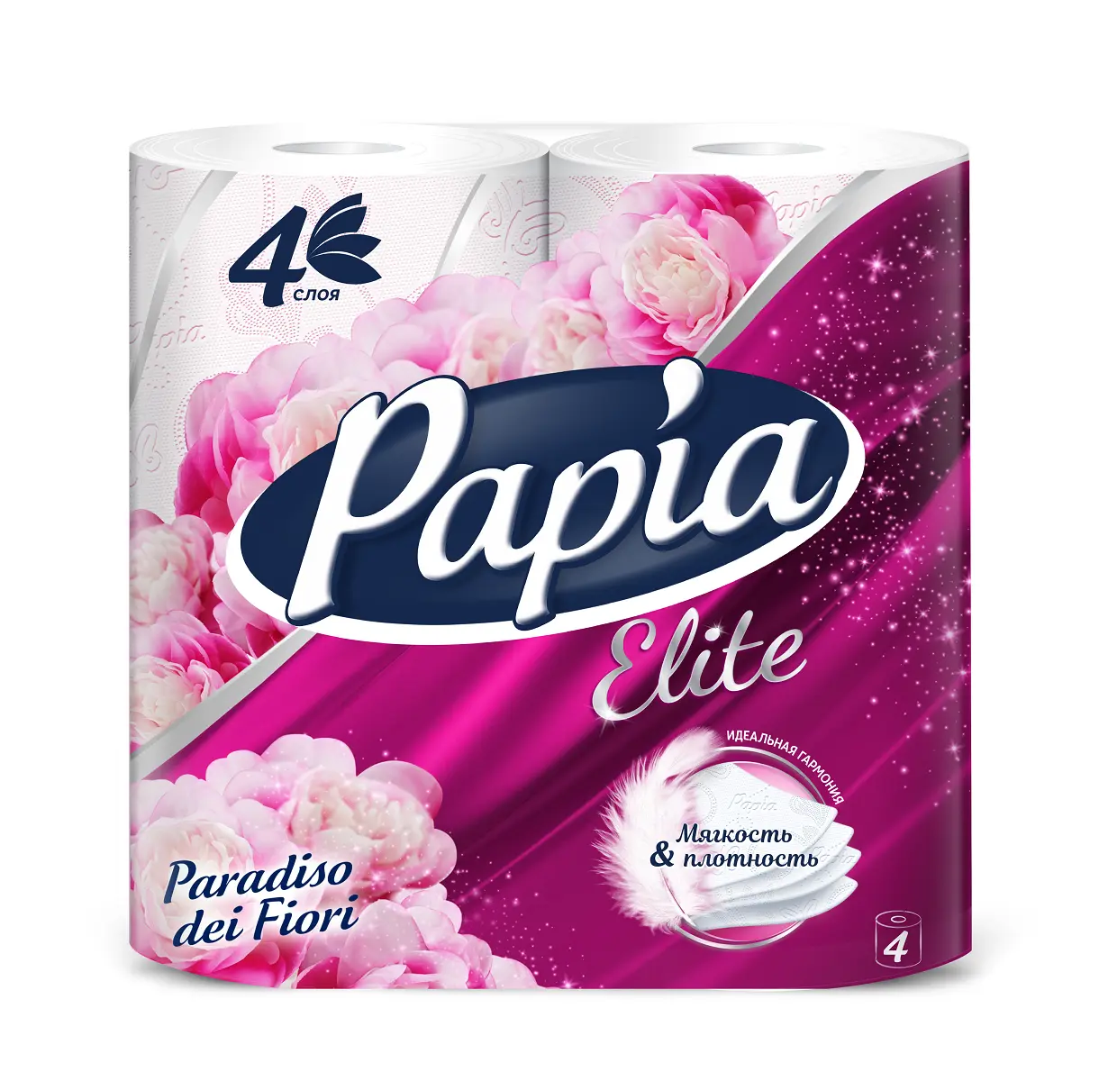 Papia elite paradiso fiori туалетная бумага белая с рисунком четырёхслойная 4 шт