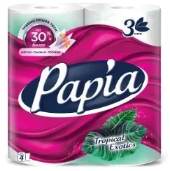 Papia туалетная бумага белая с ароматом тропическая экзотика и рисунком трёхслойная 4 шт