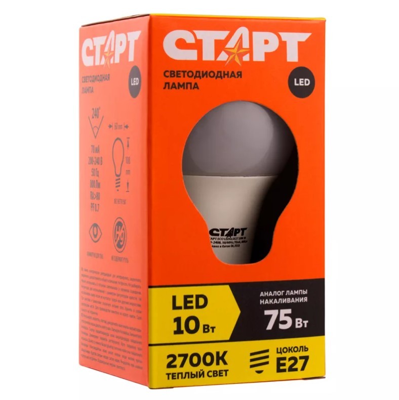 Старт лампа светодиодная ECO LEDGLSE27 10W 30