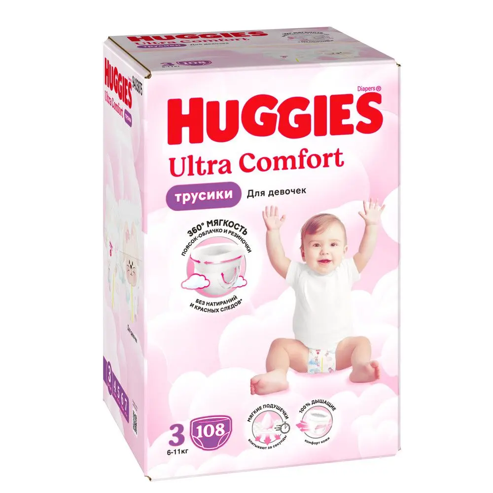 Huggies ultra comfort 3 6-11 кг трусики подгузники 108 шт для девочек