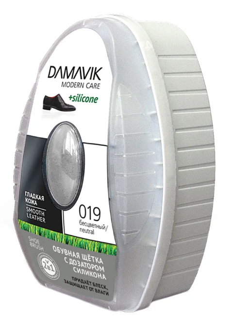 DАМАІК обувная щетка с дозатором силикона бесцветная губка с пропиткой в футляре 6мл