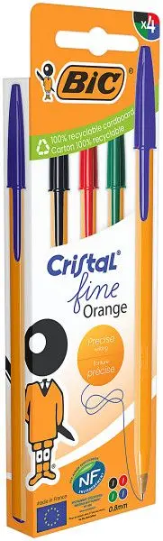 Bic ручка оранж шариковая набор 4 шт синий черный красный зелёный тонкое письмо кор 4 шт