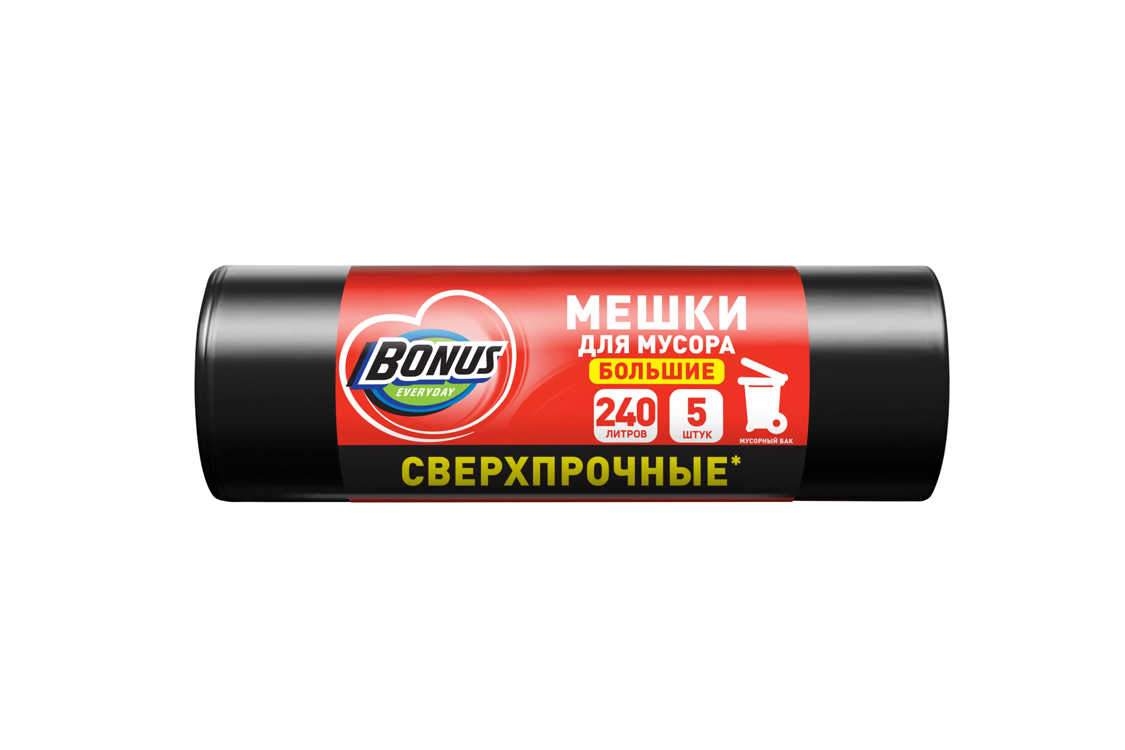 BONUS пакеты для мусора прочные 80*120 см 240 л 5 шт чёрные