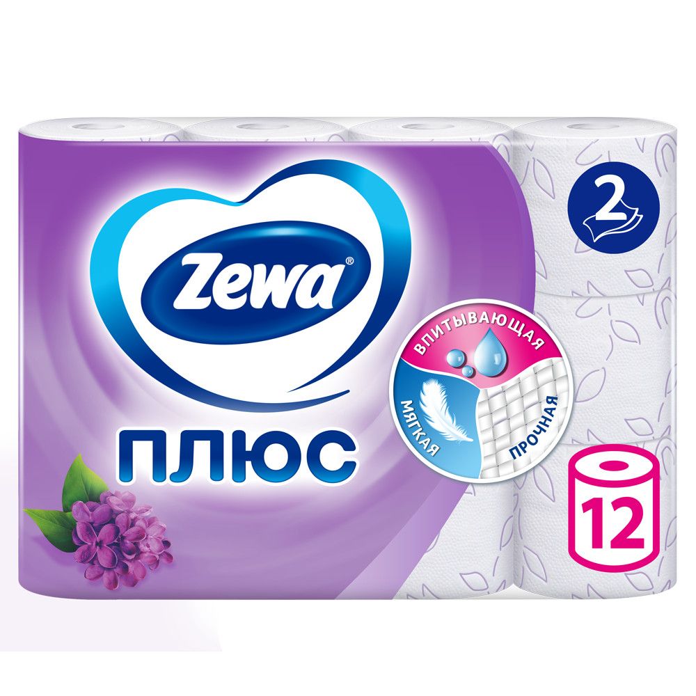 Zewa туалетная бумага плюс 2 х слойная сирень 12 шт