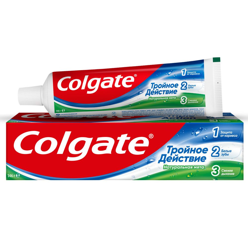 Colgate зубная паста тройное действие натуральная мята для защиты от кариеса удаления потемнений с зубов и свежего дыхания 100 мл