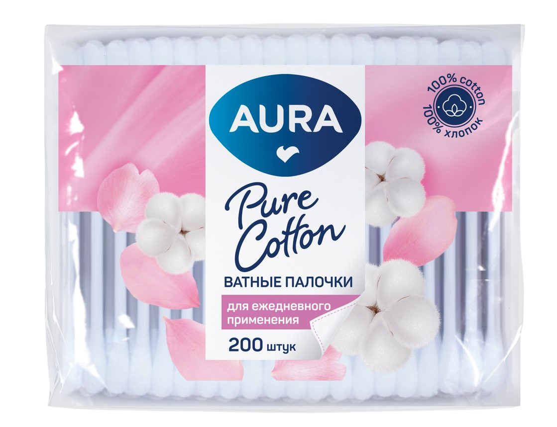 Aura ватные палочки 200 шт п э пакет