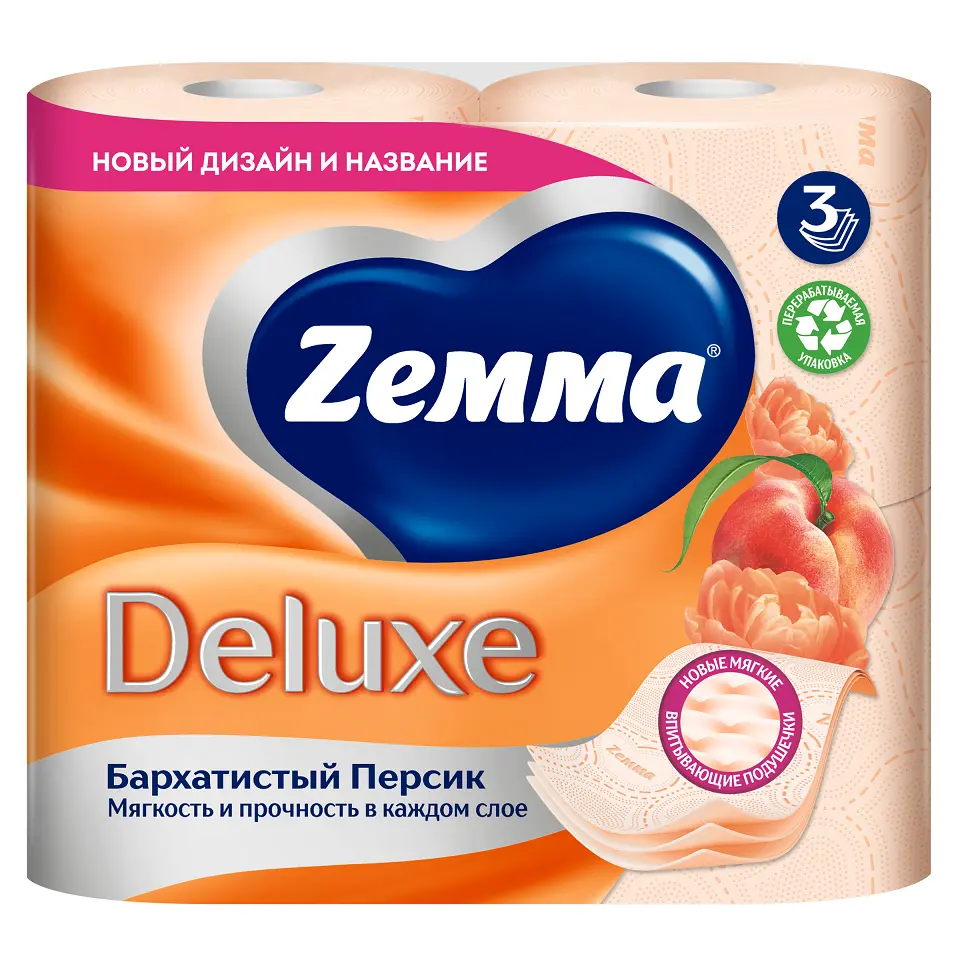 Zemma deluxe туалетная бумага бархатистый персик 3 слоя 4 рулона