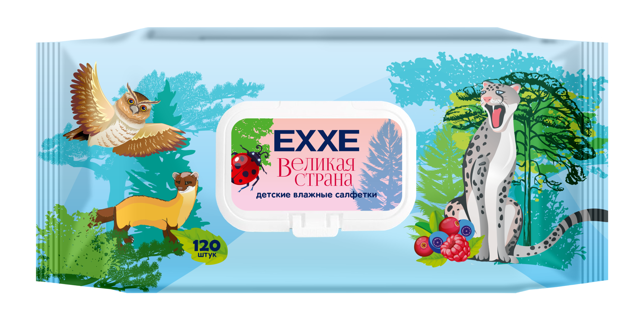 Exxe детская серия великая страна влажные салфетки ягодный микс 120 шт