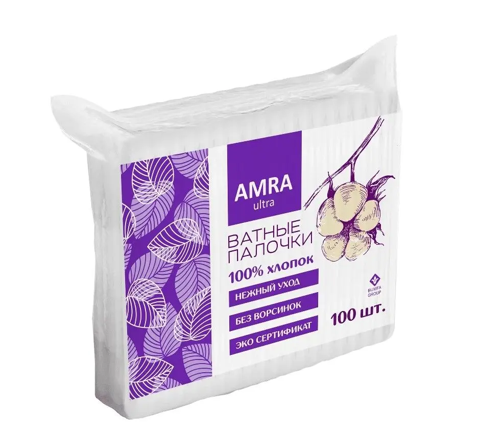 Amra ватные палочки в пакете 100 шт