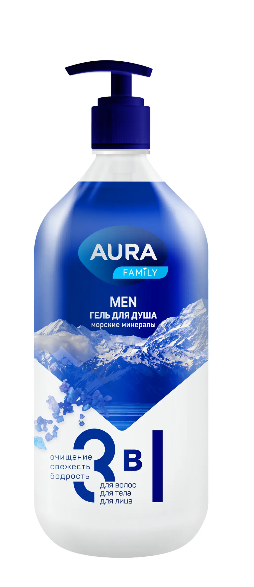 Aura men гель для душа 3 в1 морские минералы new флакон дозатор 1000 мл