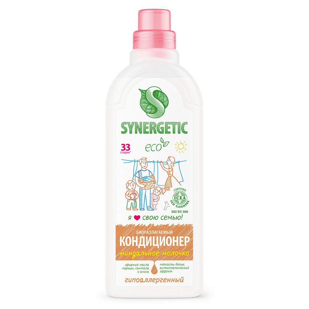 Synergetic кондиционер ополаскиватель для белья миндальное молочко 1 л 33 стирки