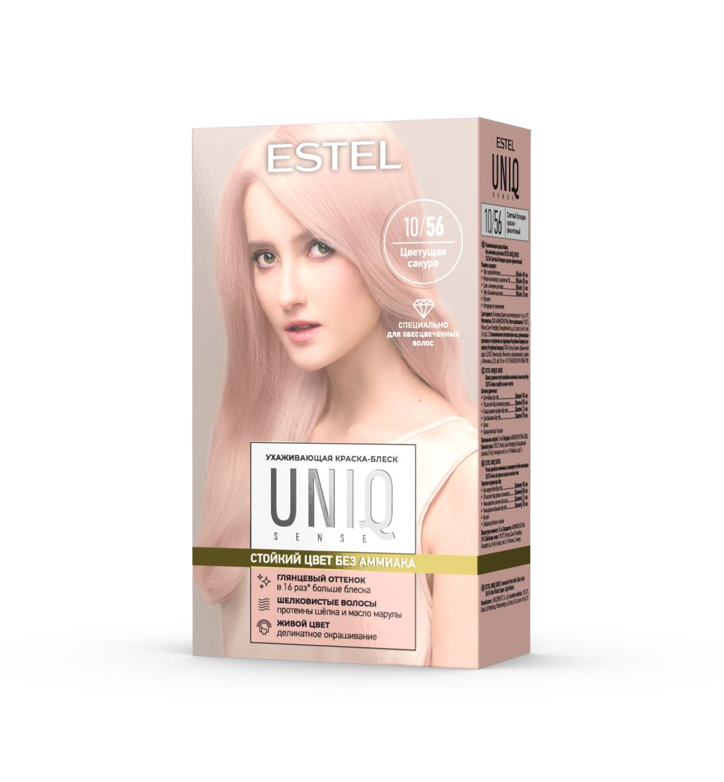 Estel uniq sense ухаживающая краска блеск без аммиака для волос 10.56 светлый блондин красно фиолетовый