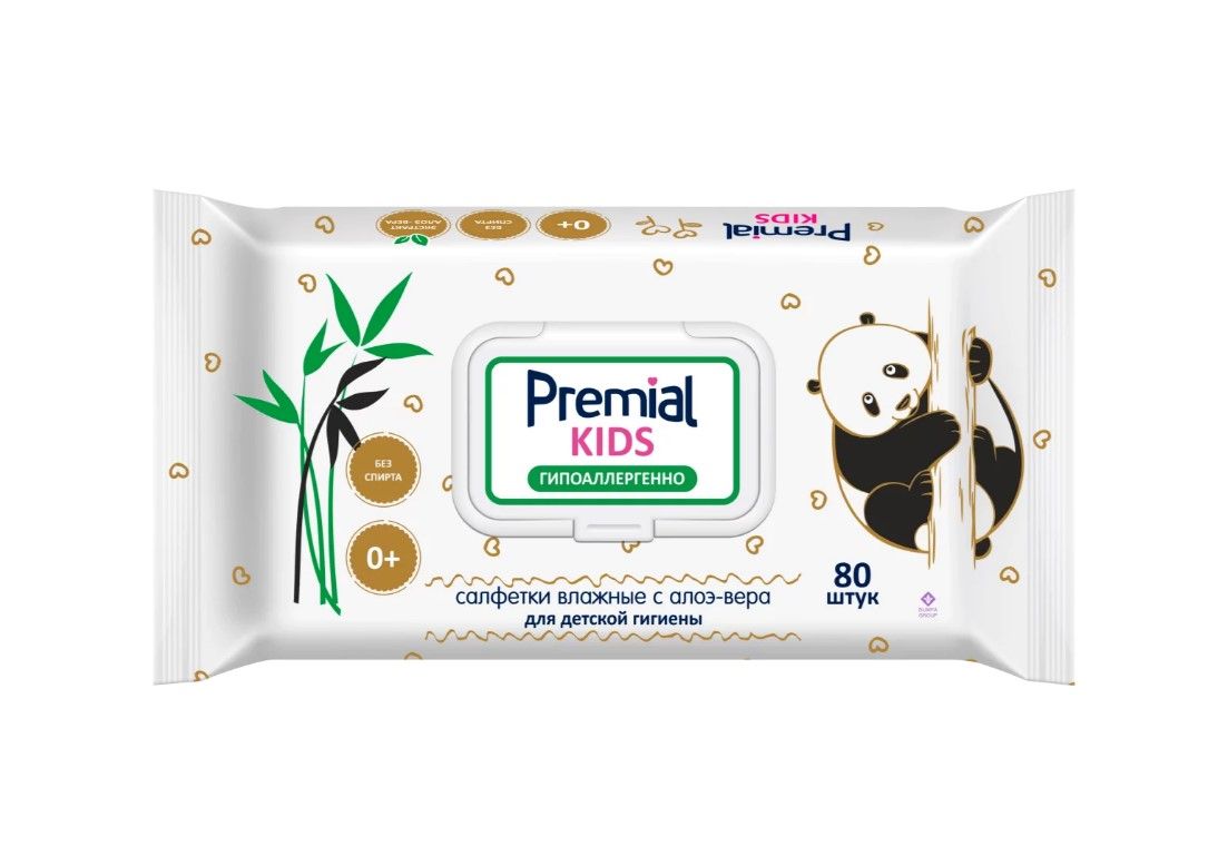 Premial салфетки влажные для детской гигиены с алое вера 80 шт