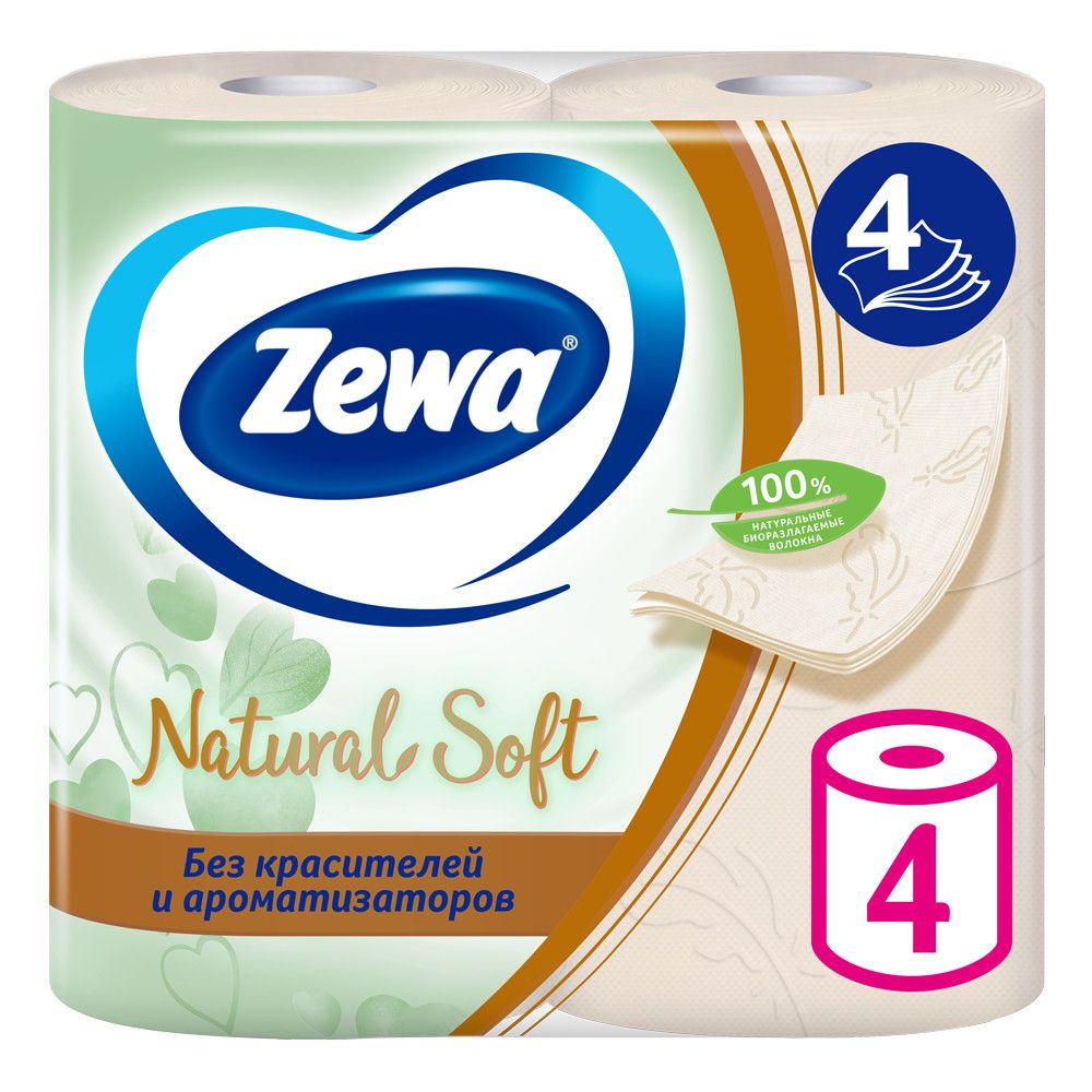 Zewa туалетная бумага soft natural 4 х сл 4 рул