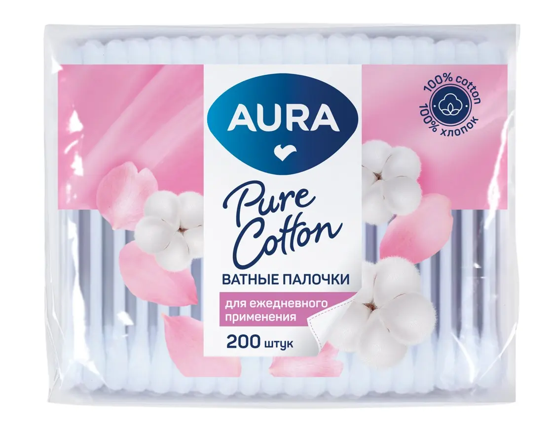 Aura ватные палочки 200 шт п э пакет