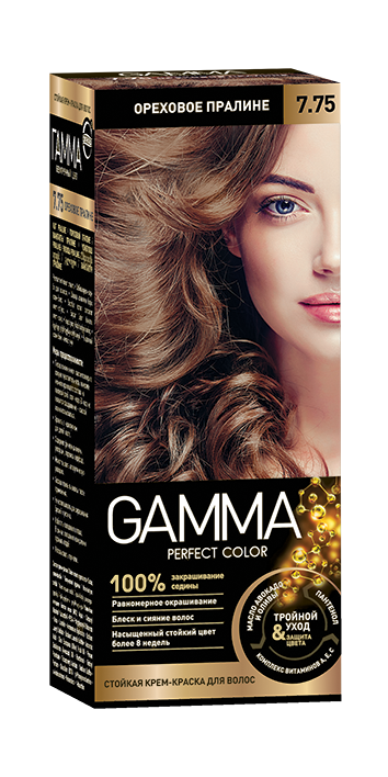 Gamma Perfect Hair стойкая крем краска тон 7.75 ореховое пралине