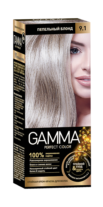 Gamma Perfect Hair стойкая крем краска тон 9.1 пепельный блонд
