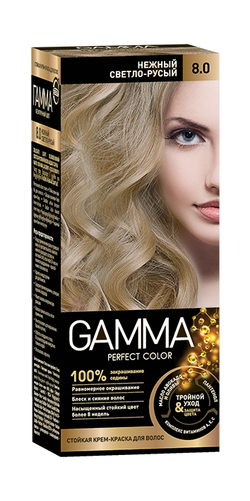 Gamma Perfect Hair стойкая крем краска тон 8.0 нежный светло русый