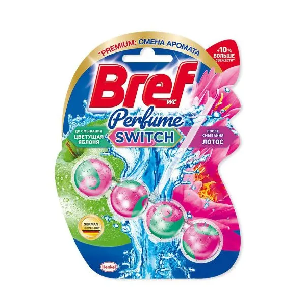 Bref perfume switch лотос и яблоня чистящий блок для туалета 50 г