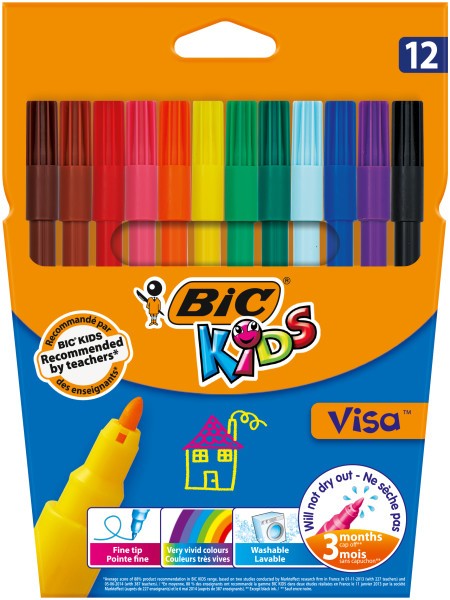 BIC Цвет. фломастеры Visa, (кор. 12 цветов)