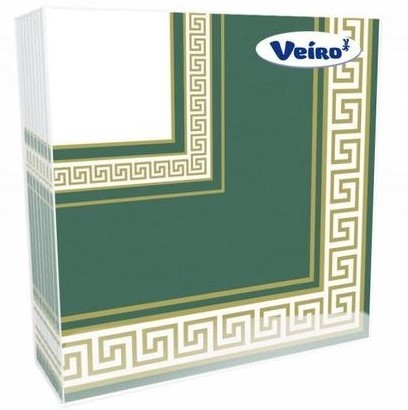 Veiro салфетки  3 слойные с рисунком эллада изумруд 33*33 20 листов