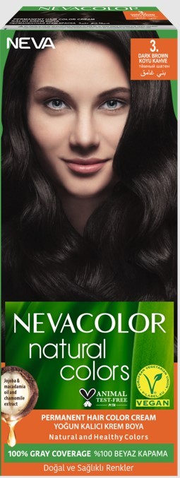 Nevacolor Natural Colors стойкая крем краска для волос 3. DARK BROWN темный шатен