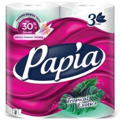 Hayat Papia туалетная бумага белая  с ароматом тропическая экзотика и рисунком трёхслойная 4 шт