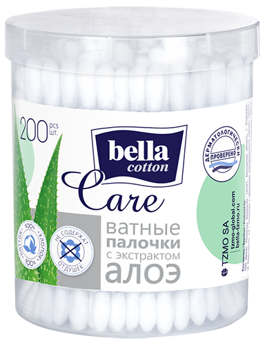 BELLA Ватные палочки 200 шт. с экстр. алоэ в круг.коробочке