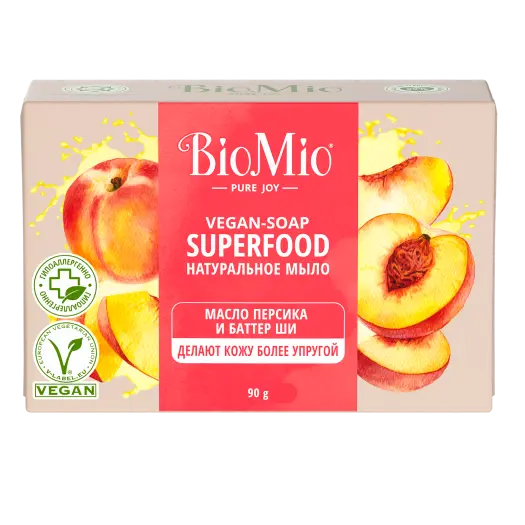 BioMio Натуральное мыло Superfood с маслом Персика и баттером Ши 90 г