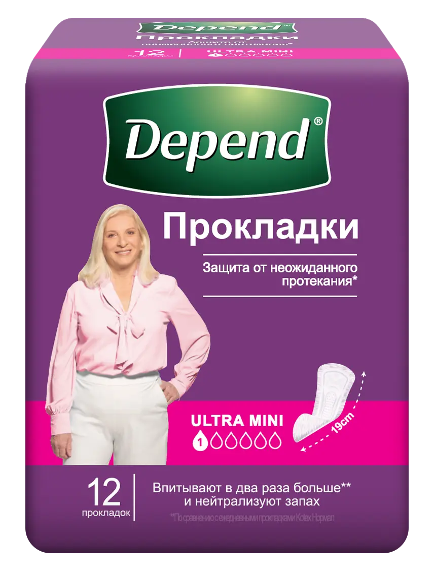 Depend прокладки урологические для женщин ultra mini при недержании 12 шт