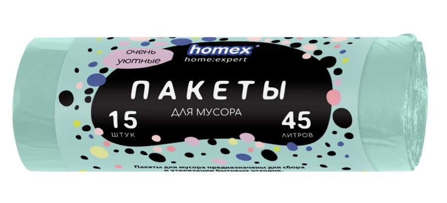 Homex пакеты для мусора 45 л 15 шт очень уютные бирюзовые new