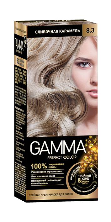Gamma Perfect Hair стойкая крем краска тон 8.3 сливочная карамель