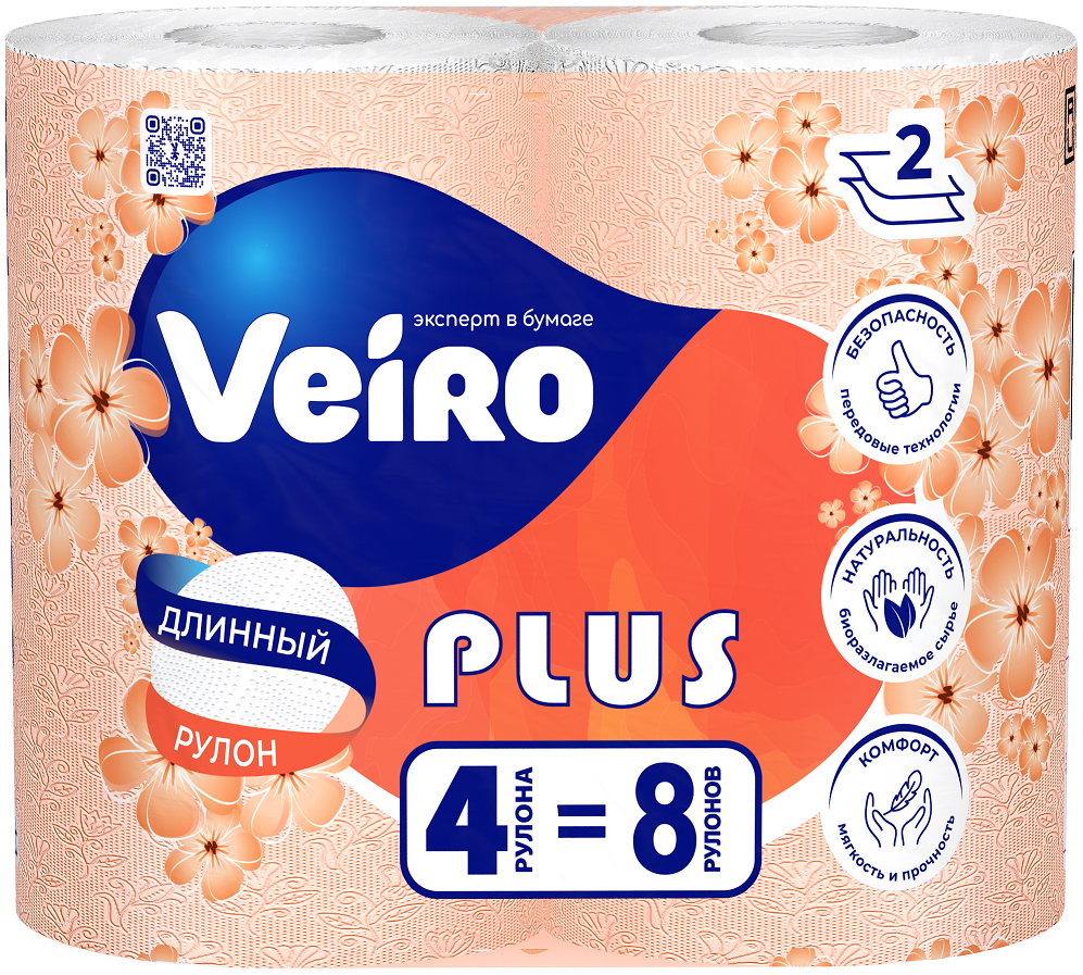 Veiro бумага туалетная standart plus 2 х слойная белая 4 шт