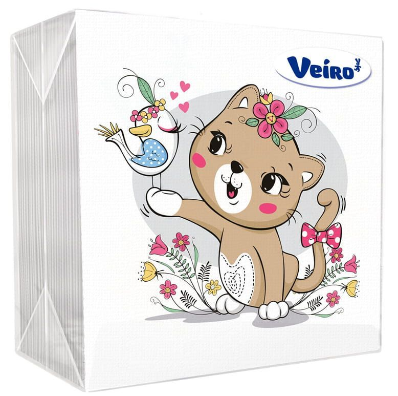 Veiro салфетки 1 слойные с рисунком котик 24*24 50 листов