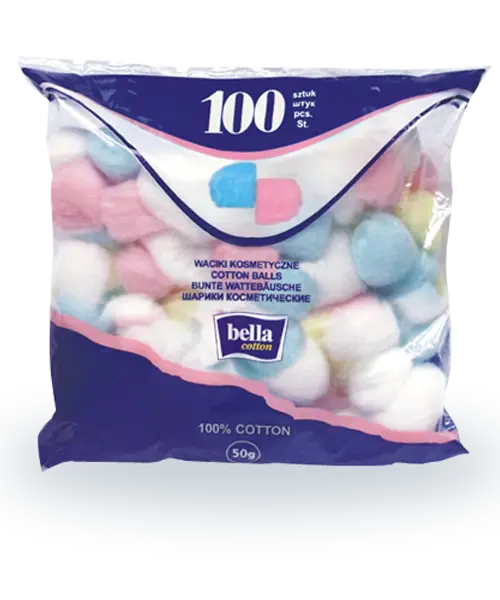 BELLA Шарики ватные BELLA COTTON цветные 100шт