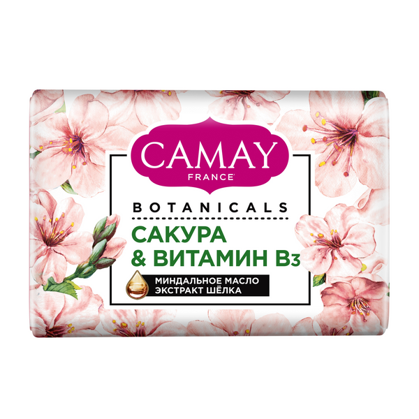 Camay Botanicals туалетное мыло с натуральными экстрактами и маслами японская сакура для всех типов кожи 85 гр