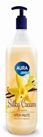AURA крем мыло шелк и ваниль silky cream флакон дозатор 1000мл