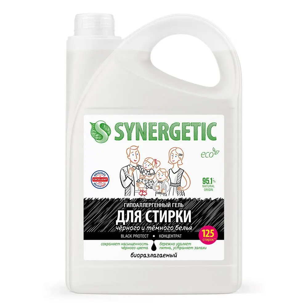 Synergetic гель для стирки черного белья black protect 3,75 л