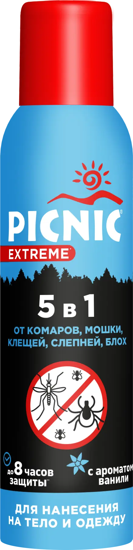 Picnic аэрозоль 5 в 1 от комаров мошек клещей слепней блох 150 мл