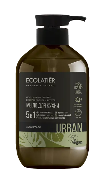 Ecolatier Жидкое мыло для рук ЛЕМОНГРАСC кухонное, 600 мл