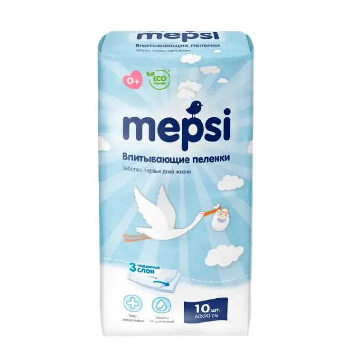 Mepsi пеленки детские впитывающие 60 х 90 10 шт
