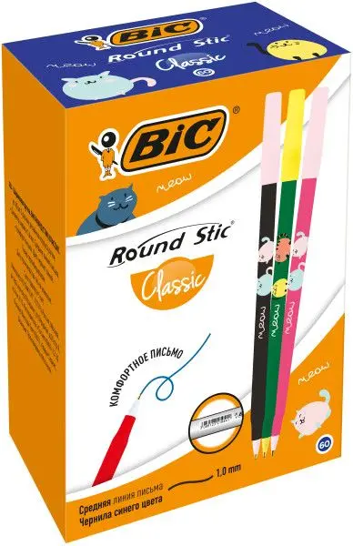 Bic ручка шариковая round stic decor синий цвет кор 60 шт