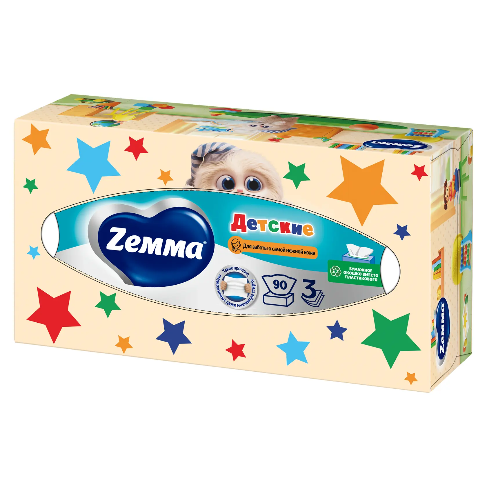 Zemma салфетки для лица 3 х слойные детские 3 сл 90 шт
