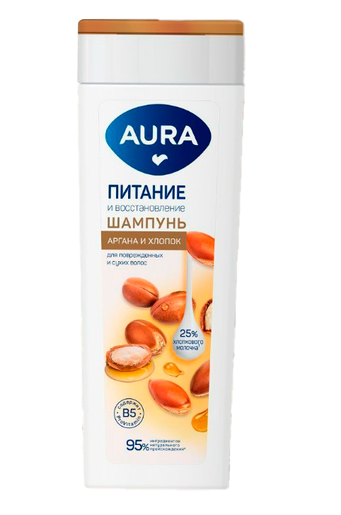 Aura шампунь для волос питание и восстановление флакон флиптоп 380мл