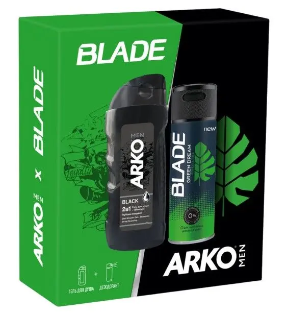 Arko men подарочный набор гель для душа black 260 мл и blade дезодорант спрей green dream 150 мл