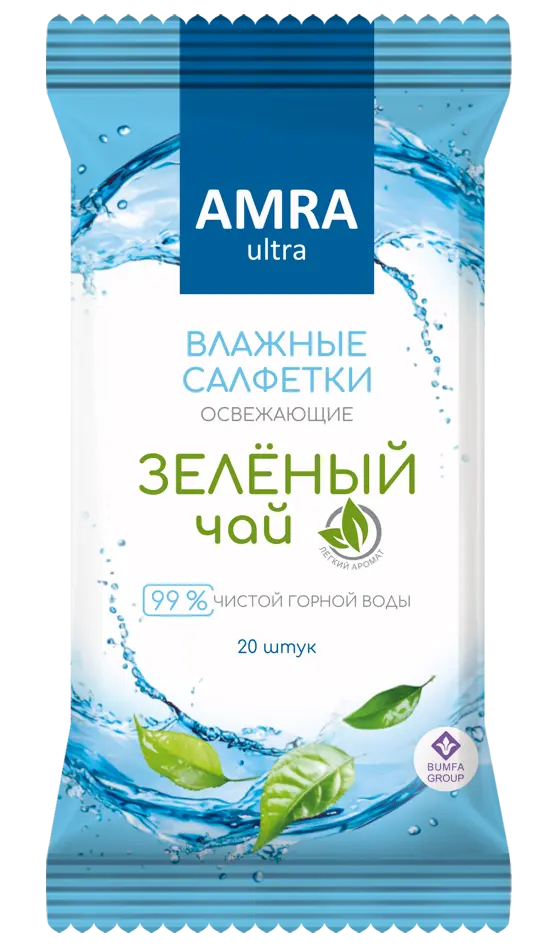 Amra салфетки влажные освежающие зеленый чай 20 шт