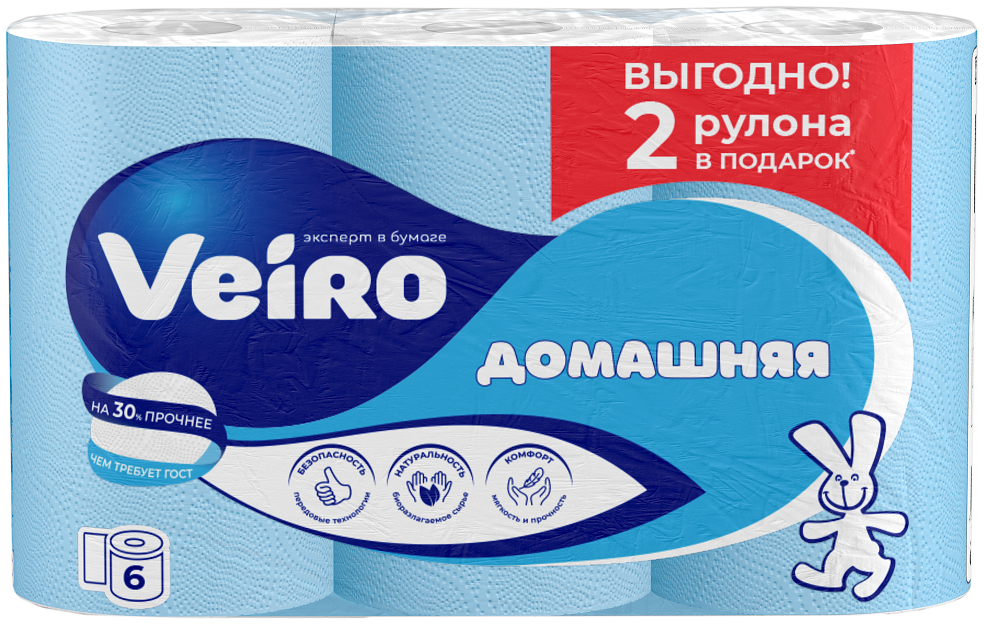 Veiro туалетная бумага домашняя 2 х слойная белая 6 шт