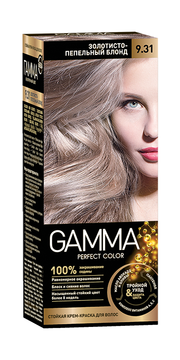 Gamma Perfect Hair стойкая крем краска тон 9.31 золотисто пепельный блонд