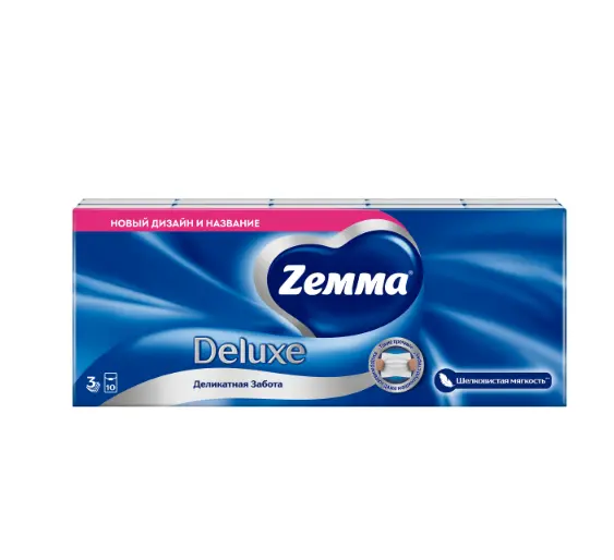 Zemma носовые платочки delux 3 х слойные 1 шт =1 пачка 1 уп по 10 платочков