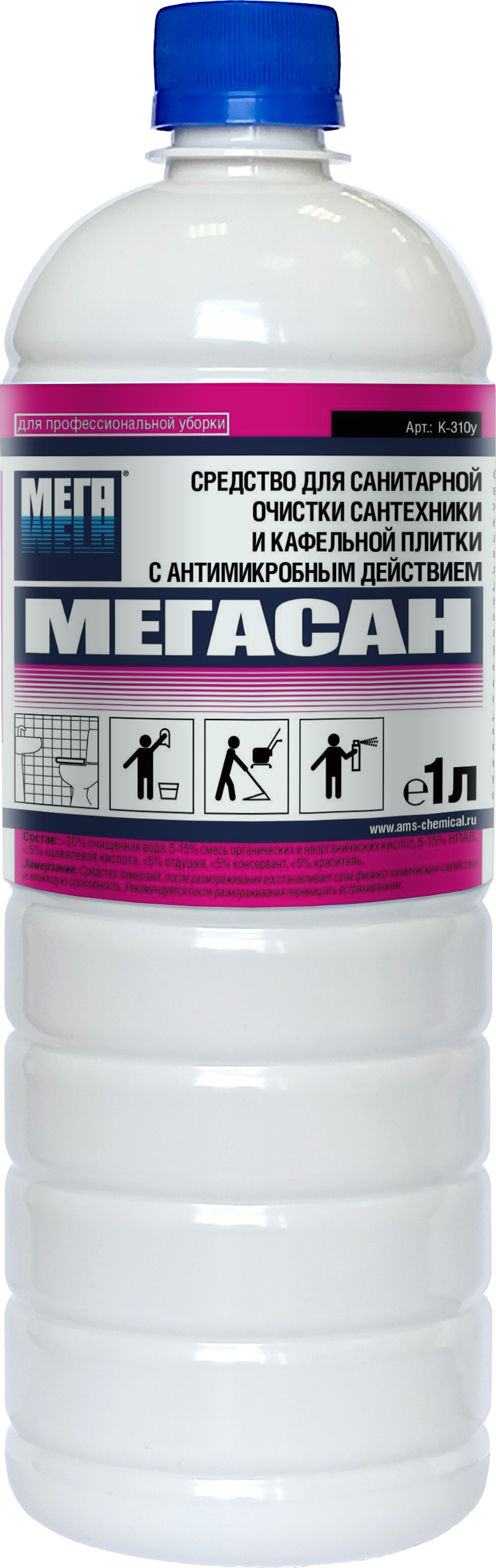 Мегасан средство для санитарной очистки сантехники и кафельной плитки с антимикробным действием 1 л